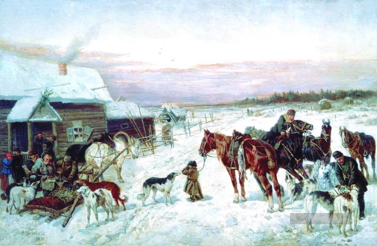 nikolai Sverchkov im Winter Jagd Ölgemälde